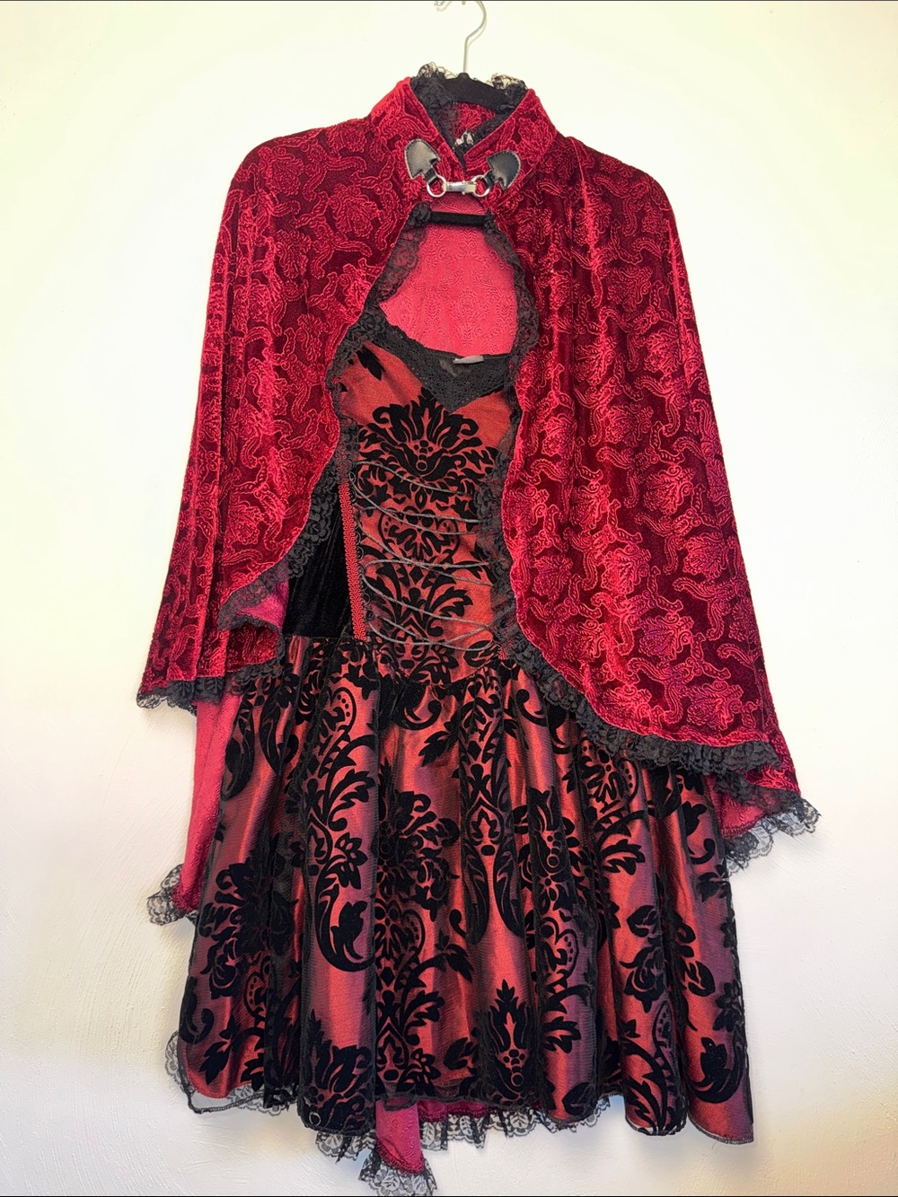 Spirit Red and Black Velvet Burnout Mini Dress with Matching Cape and Tiara
